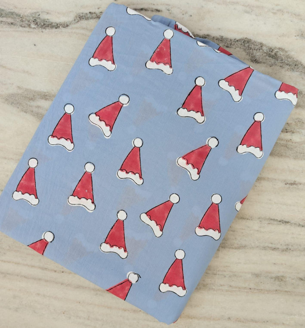Christmas Santa Hat Cotton Fabric | Red Santa Cap Print | Holiday Sewing Material | Quilting, Christmas Fabric By The Yard | Gift For Her