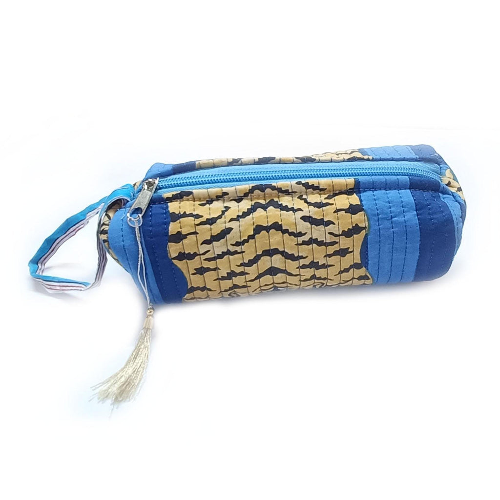 Quilted Cotton Pencil Case: Floral Tiger Print Makeup Bag