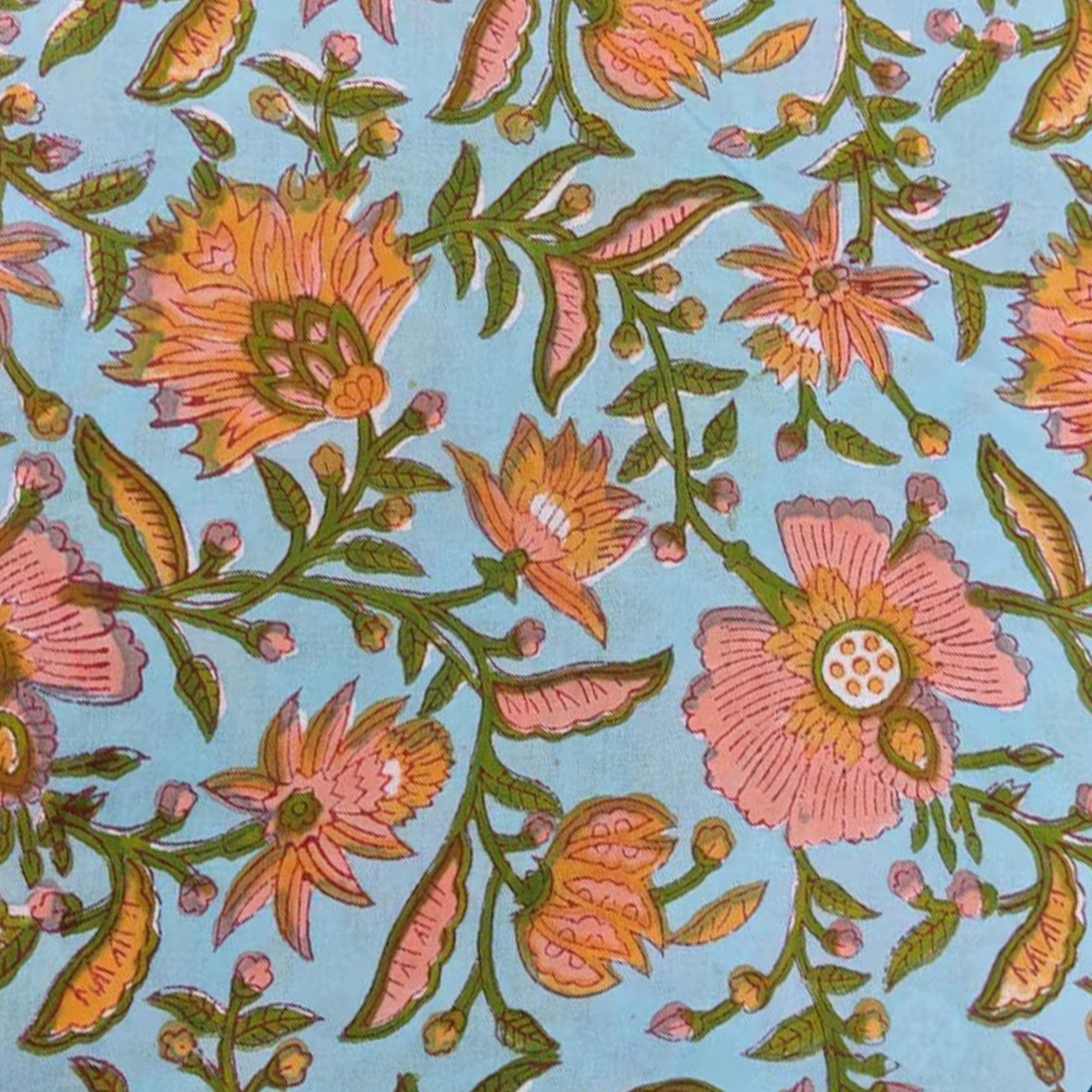 Pink and Orange Floral Cotton Cushion Cover, Hand Block Print Pillow Case, Decorative Throw Pillow, Boho Sofa Decor, Christmas Pillowcases