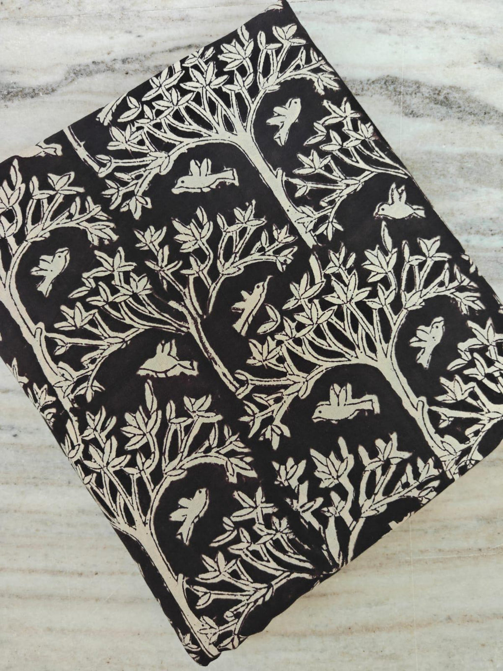 Black and White Cotton Fabric by Yard, Bird Tree Block Print Fabric, Indian Hand Block Cotton, Nature Botanical Fabric for Dressmaking