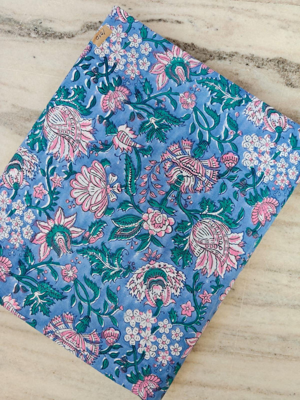 Blue Pink Indian Hand Block Print Fabric, 100% Cotton Quilting Fabric By The Yard, Fabric Dressmaking, Loose Running Fabric, Napkin Fabric
