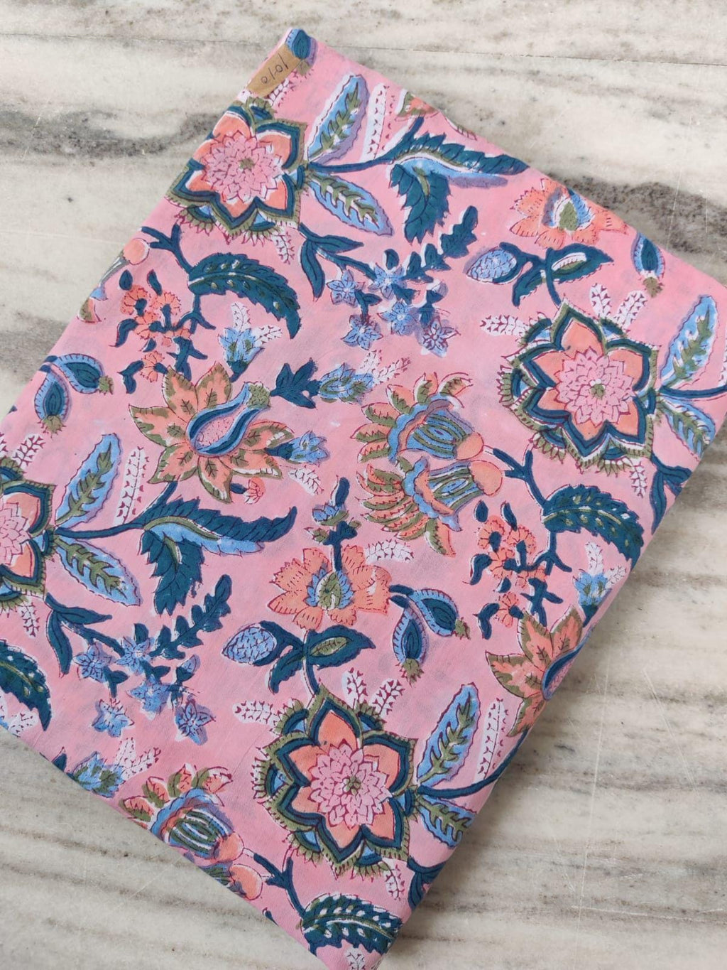 Pink Floral Cotton Fabric by the Yard | Hand Block Printed Indian Fabric for Sewing, Quilting, Dressmaking | Soft Lightweight Cotton Fabric