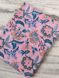 Pink Floral Cotton Fabric by the Yard | Hand Block Printed Indian Fabric for Sewing, Quilting, Dressmaking | Soft Lightweight Cotton Fabric