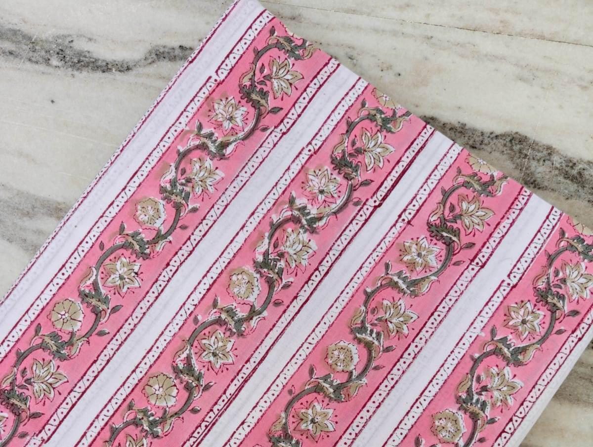 Pink Floral Cotton Fabric, Light Pink Hand Block Print by the Yard, Indian Soft Cotton for Quilting, Fabric Dressmaking, Personlized Fabric