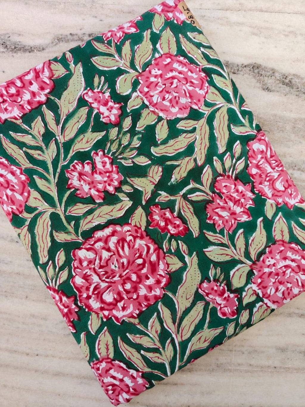 Green Floral Cotton Fabric by Yard, Pink Rose Hand Block Print Fabric, Indian Cotton Material for Dressmaking, Quilting & Home Decor Napkins