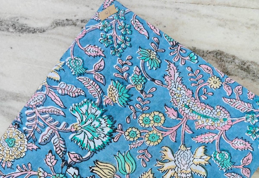 Indian Hand Block Print Fabric, Floral 100% Cotton Quilting Fabric By The Yard, Fabric For Dress Making, Loose Running Fabric, Napkin Fabric