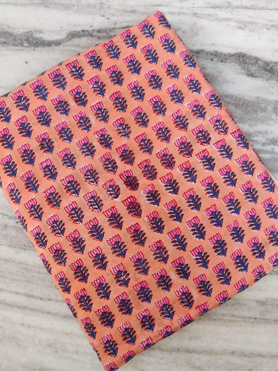 Indian Hand Block Print Fabric, Floral 100% Cotton Quilting Fabric By The Yard, Fabric For Dress Making, Loose Running Fabric, Napkin Fabric