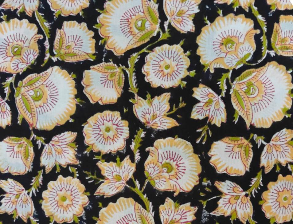 Colourful Soft Cotton, Indian Hand Block Print Fabric, Floral 100% Cotton Fabric By The Yard, Fabric for Loose Running, Textile Fabric