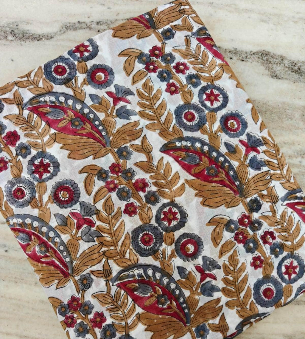 Hand Block Print Cotton Fabric, Floral Paisley Fabric, Indian Cotton Textile, Soft Lightweight Fabric for Dressmaking, Craft Fabric, Napkins