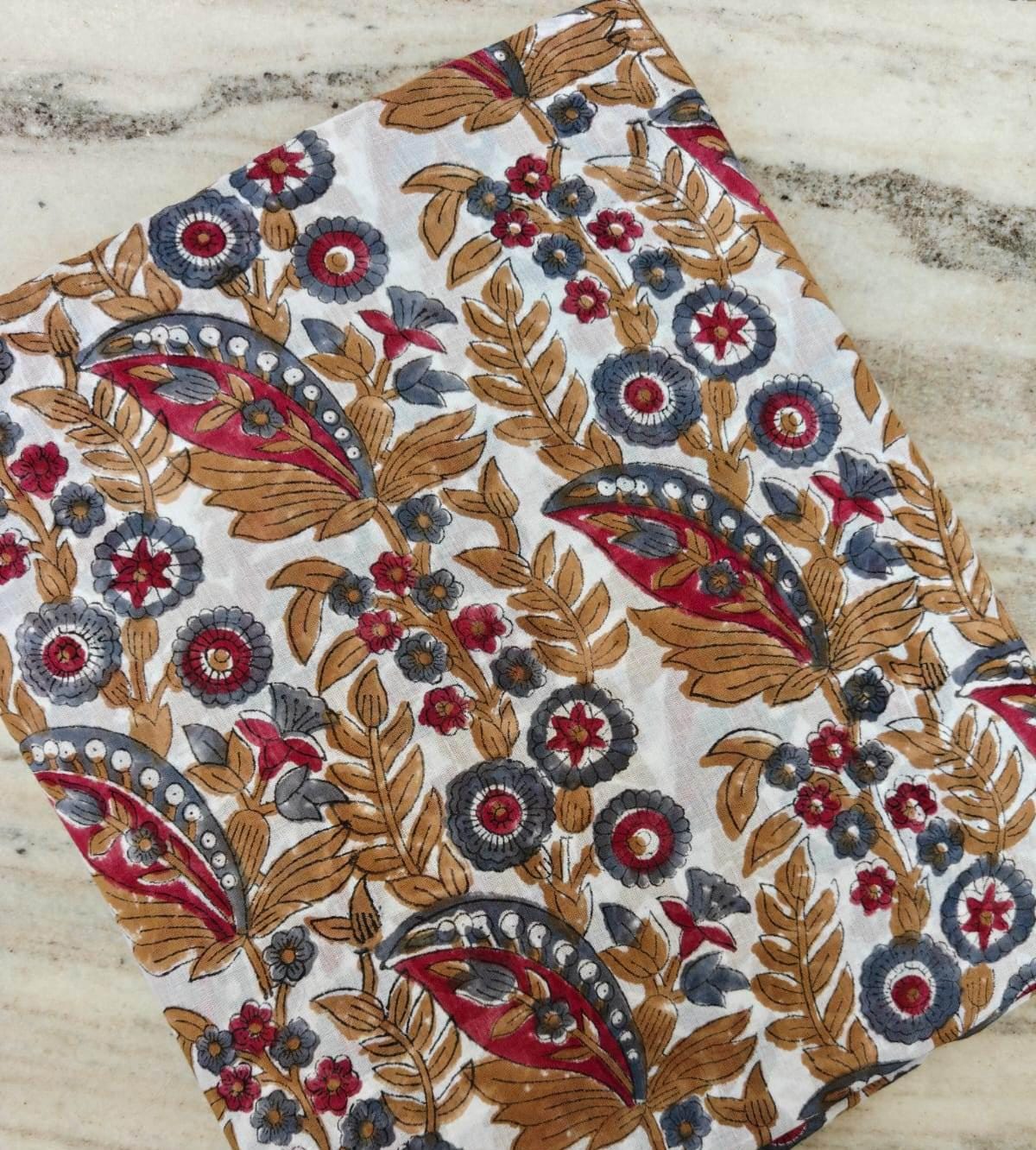 Hand Block Print Cotton Fabric, Floral Paisley Fabric, Indian Cotton Textile, Soft Lightweight Fabric for Dressmaking, Craft Fabric, Napkins
