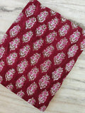 Hand Block Print Cotton Fabric, Red Booti Floral Indian Fabric by the Yard, Pink Buta Print Textile for Sewing, Quilting, Dressmaking Napkin