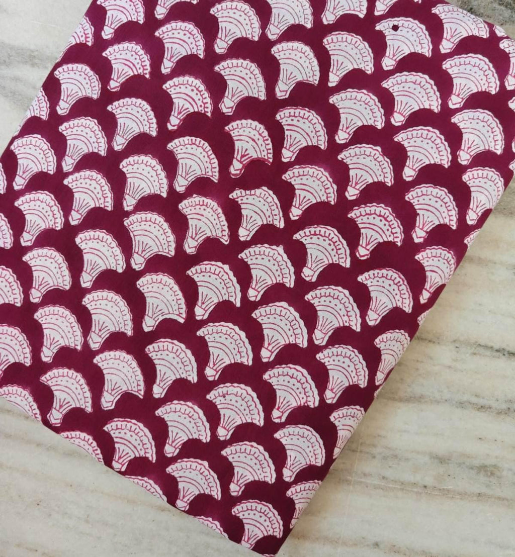 Burgundy Cotton Fabric by the Yard – White Fan Print on Deep Red – Art Deco Inspired Geometric Quilting & Craft Fabric, Loose Running Fabric