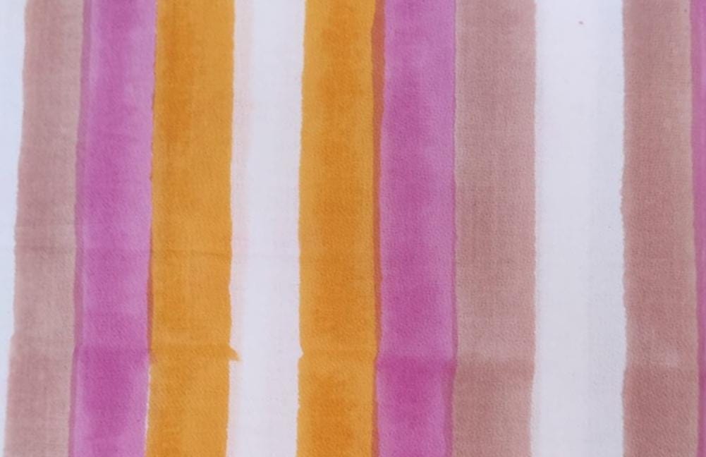 Multicolor Stripe Cotton Fabric | Pink Orange White Striped Print | Indian Soft Cotton by the Yard | Sewing, Quilting, Dressmaking Material