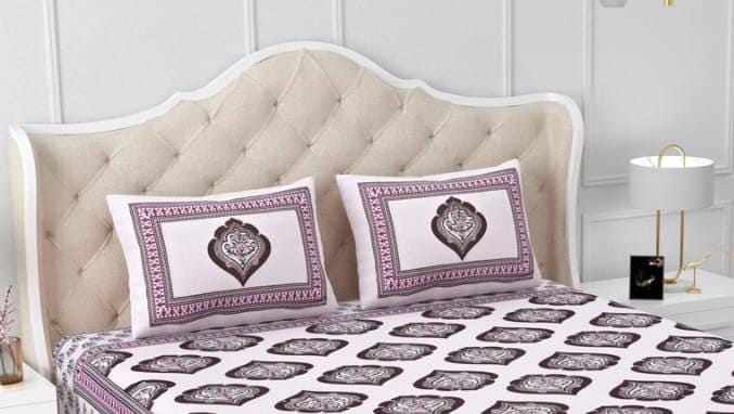 Brown Maroon Cotton Bedsheet Set, Ethnic Block Print Bedspread with Pillow Covers, Traditional Soft Breathable Bedding Queen King Size Sheet