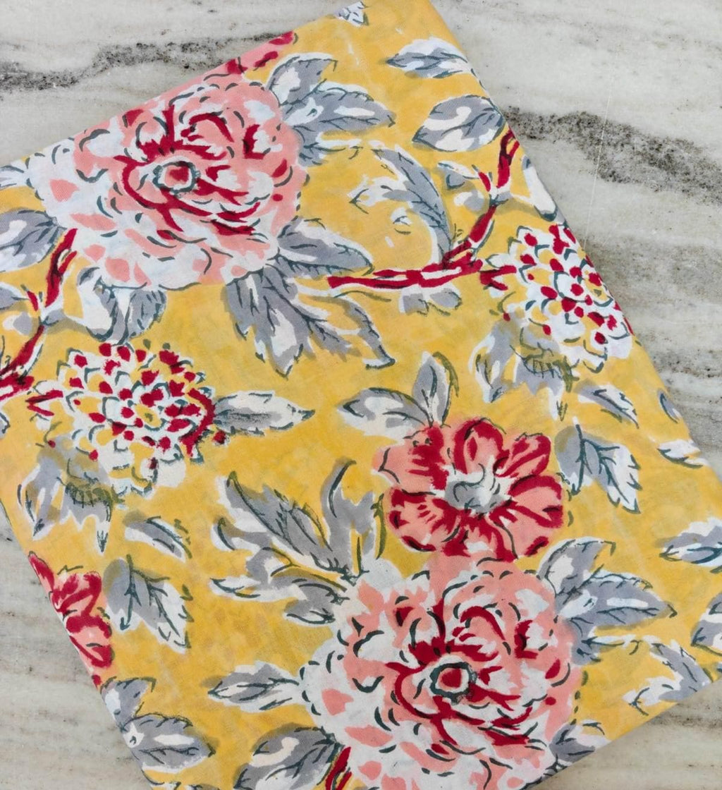Yellow Floral Cotton Fabric, Vintage Style Rose Cotton Fabric, Flower Print Cotton Fabric, Quilting Sewing Craft Fabric, Dressmaking Fabric
