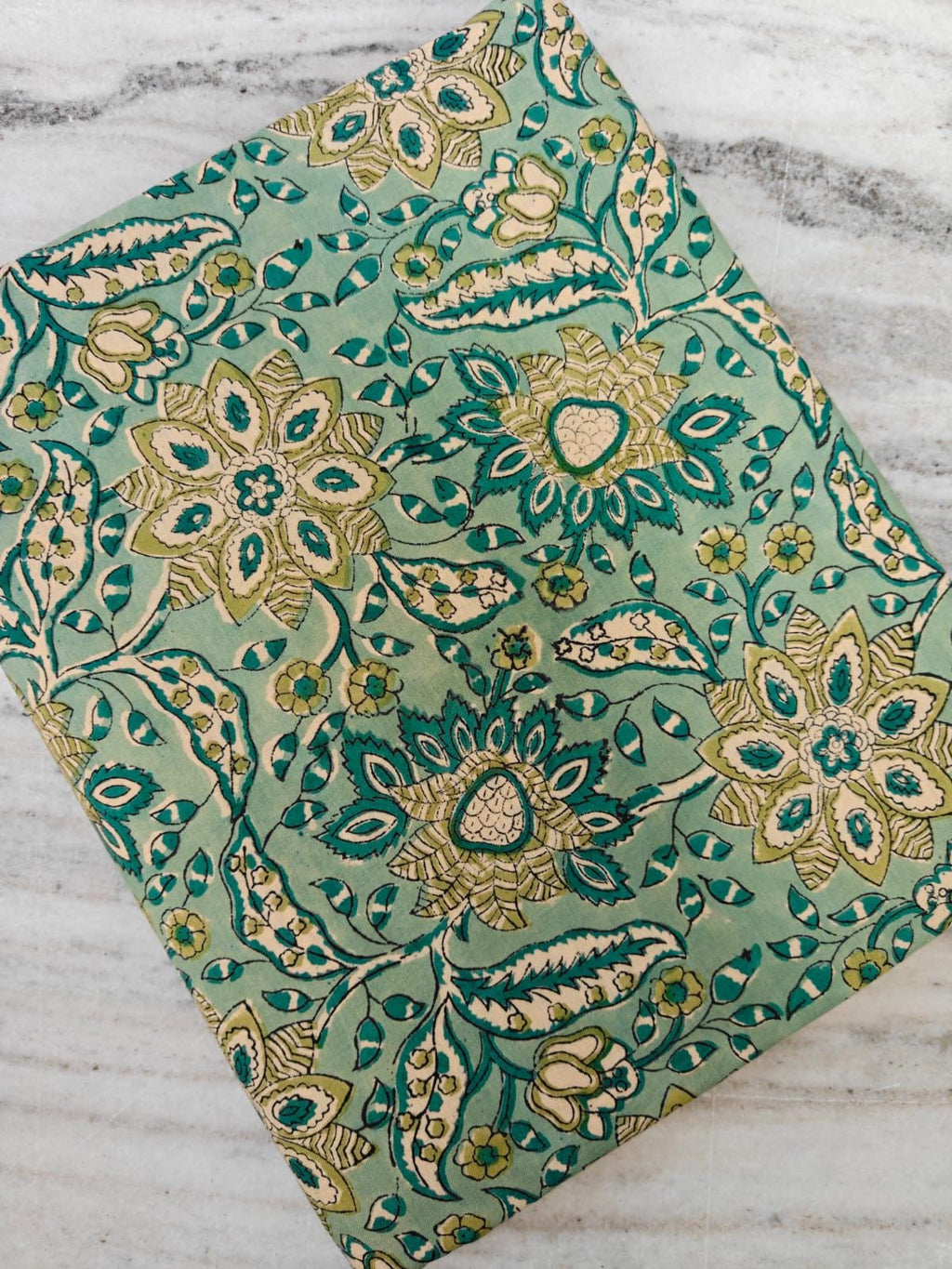 Teal Green Floral Cotton Fabric, Indian Hand Block Print Quilting Fabric By The Yard, Large Botanical Print, Dressmaking Quilting, Napkins