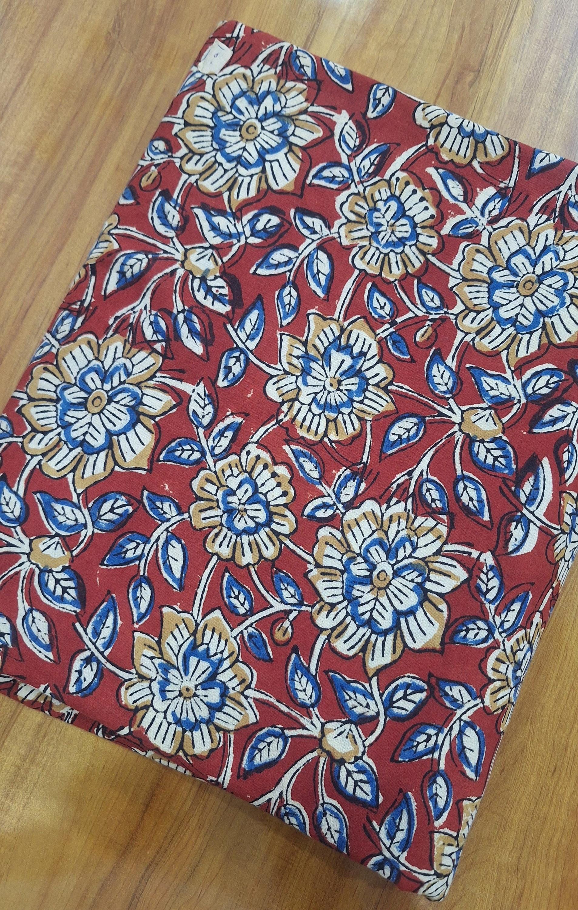Green and Blue Hand Block Print Cotton Fabric, Floral Ethnic Cotton Fabric, Natural Cotton Cloth for Sewing, Indian Style Fabric by Yard