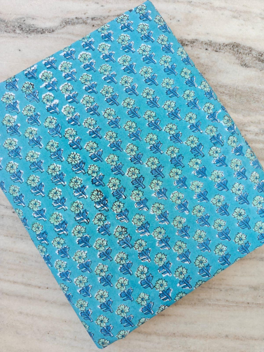 Turquoise Floral Cotton Fabric, Hand Block Print Fabric, Blue Flower Indian Cotton, Craft Sewing, Quilting Fabric, Soft Lightweight Textile
