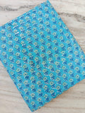 Turquoise Floral Cotton Fabric, Hand Block Print Fabric, Blue Flower Indian Cotton, Craft Sewing, Quilting Fabric, Soft Lightweight Textile