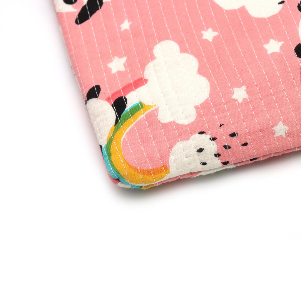 Quilted Laptop Sleeve, Cute Panda Laptop Bag, Cotton Padded Laptop Case, Rainbow Print Laptop Cover, Handmade Laptop Sleeve, Macbook Sleeve