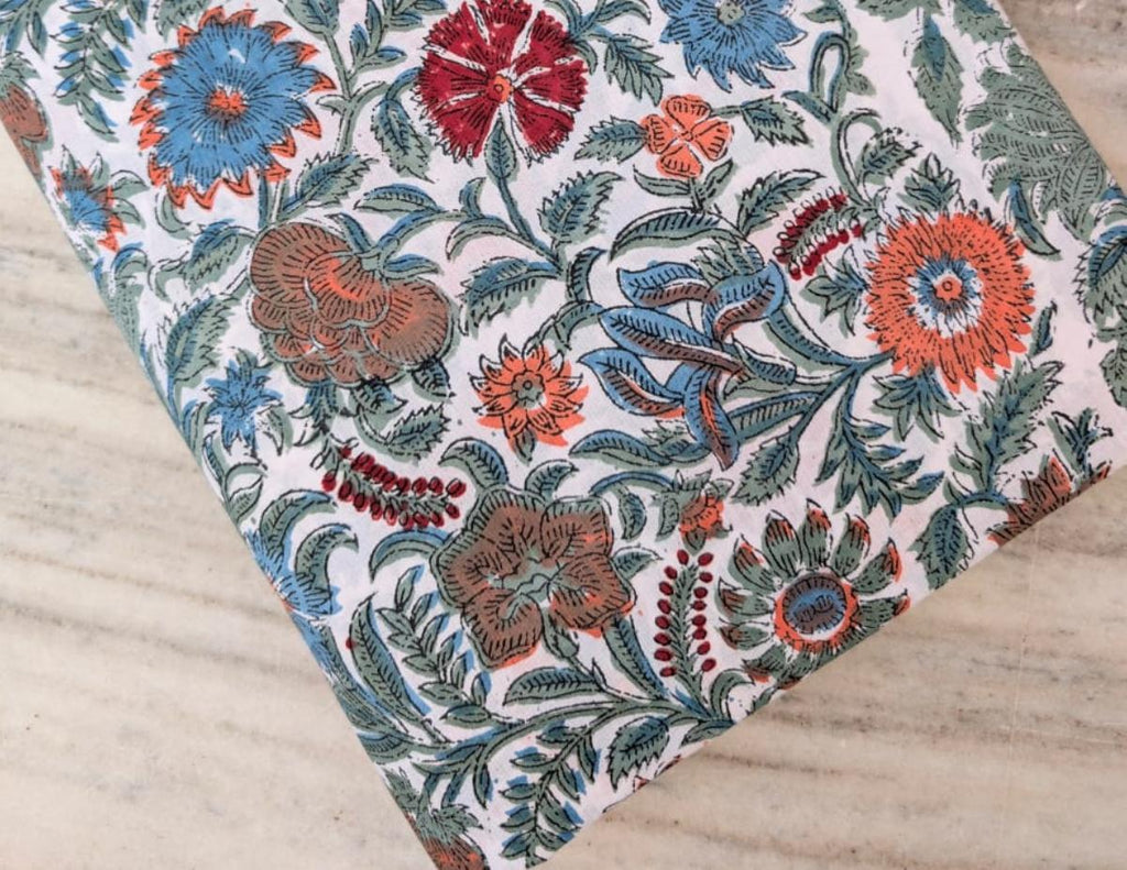 Multi Color Desinger Quilted Fabric, Hand Block Print Fabric, Floral 100% Cotton Fabric By The Yard, Fabric for Dress Making, Sewing Fabric