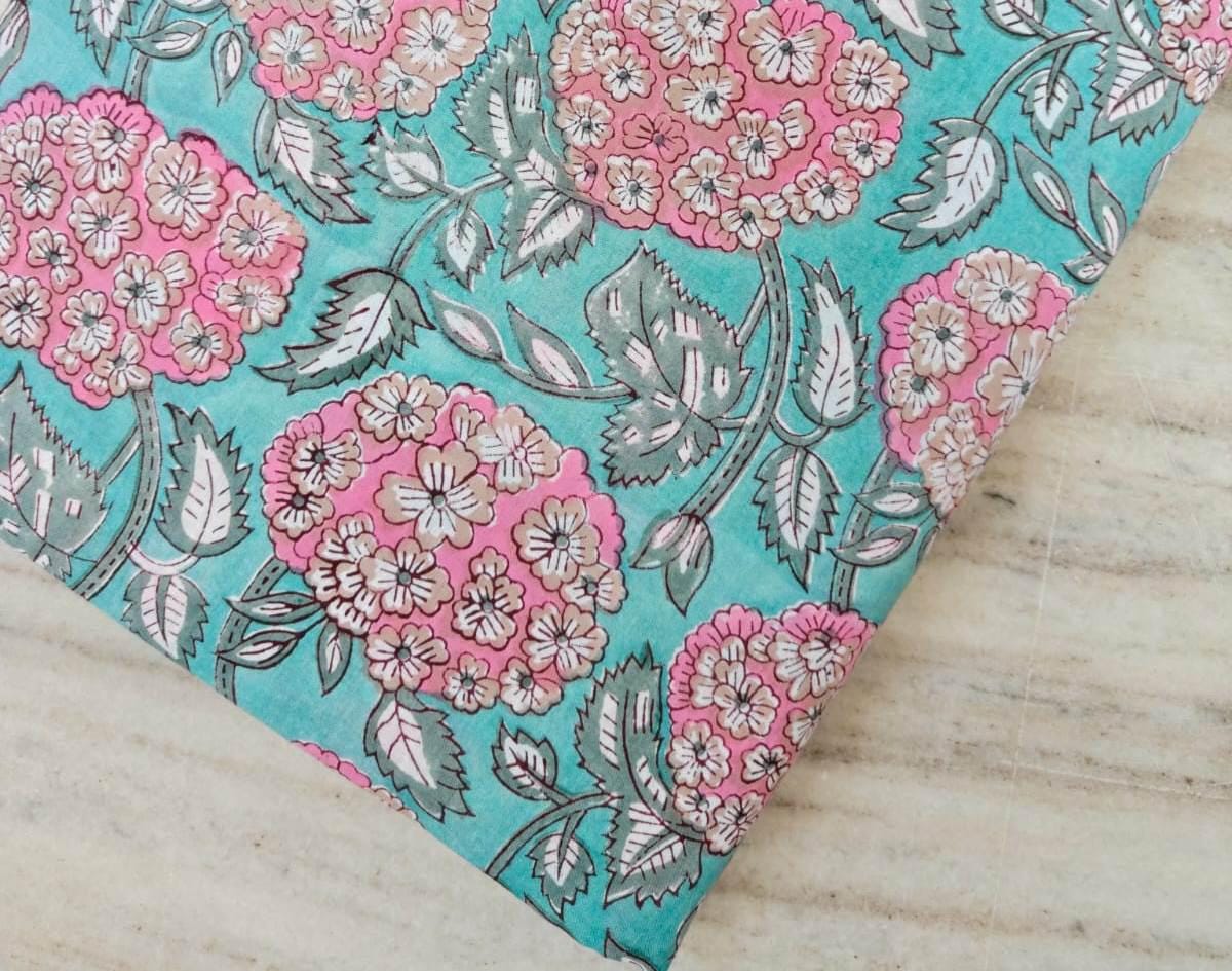 Green Cotton Fabric, Indian Soft Cotton by the Yard, Textile Fabric, Napkins, Table Cover Fabric, Floral Dressmaking Fabric, Christmas Decor