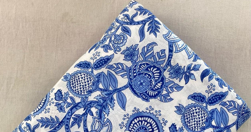 Blue and White Flower Hand Block Print Fabric, 100% Cotton Quilting Fabric By The Yard, Dress Making Fabric, Fabric For Dress,Sewing Fabric