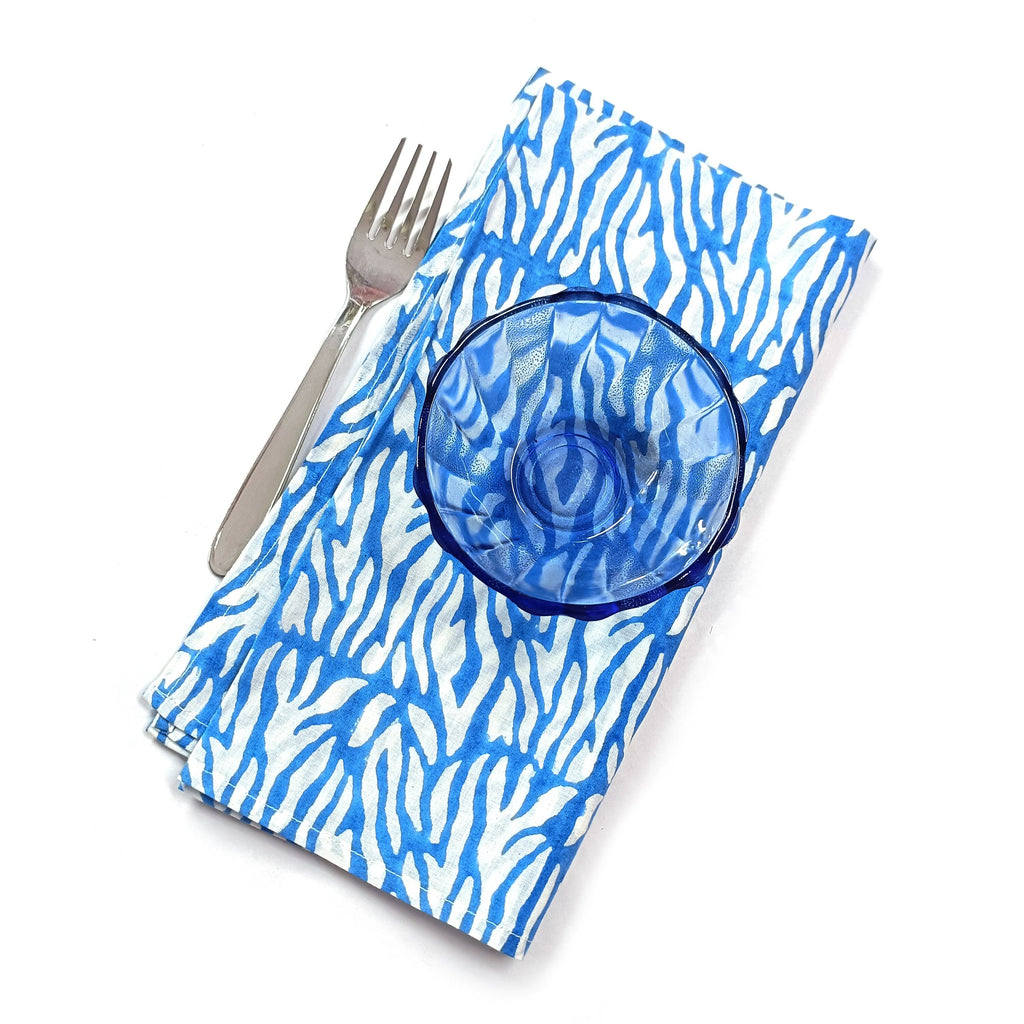 Blue Abstract Print Cotton Napkin Set, Hand Block Printed Cloth Napkins, Reusable Eco Friendly Dinner Napkins, Modern Table Linen, Sustainable Kitchen Decor Set of 4