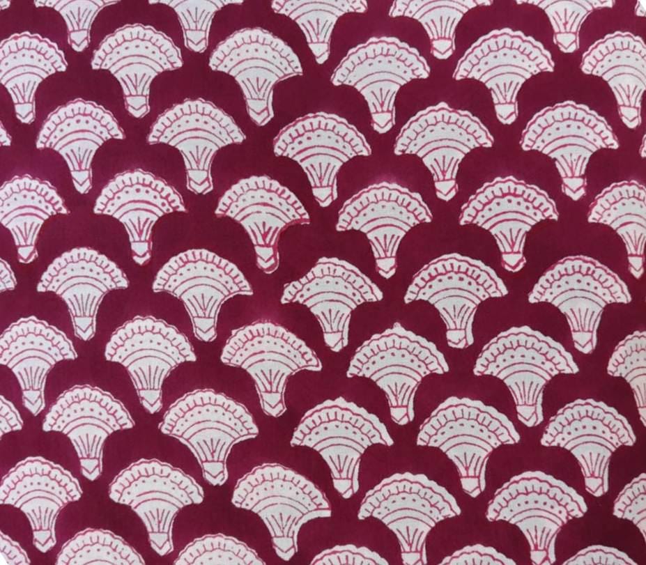 Burgundy Cotton Fabric by the Yard – White Fan Print on Deep Red – Art Deco Inspired Geometric Quilting & Craft Fabric, Loose Running Fabric