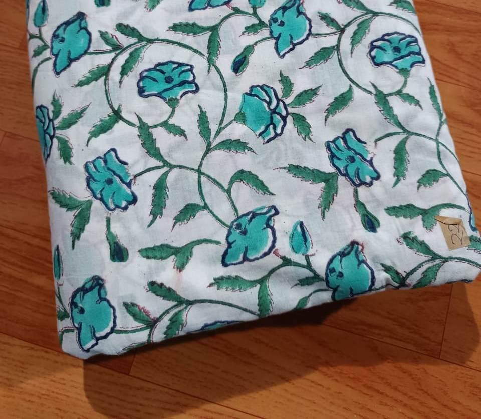 Soft Cotton, Indian Hand Block Print Fabric, Floral 100% Cotton Fabric By The Yard, Fabric for Loose Running, Dress Making, Textile Fabric