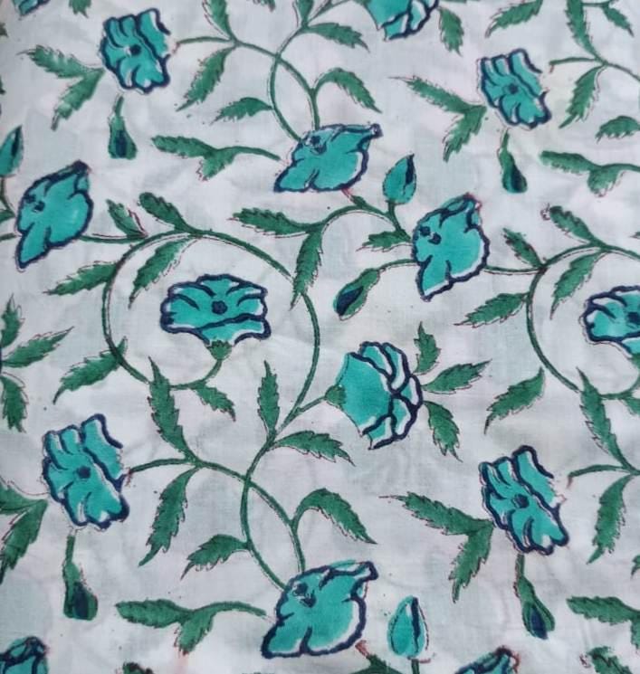 Soft Cotton, Indian Hand Block Print Fabric, Floral 100% Cotton Fabric By The Yard, Fabric for Loose Running, Dress Making, Textile Fabric
