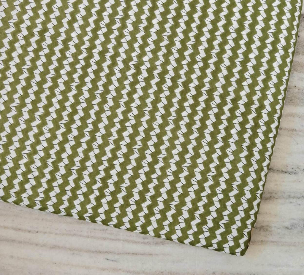 Green Zigzag Cotton Fabric by the Yard, Geometric Chevron Print Fabric, Modern Upholstery Fabric, Quilting Sewing Craft, Olive Green White