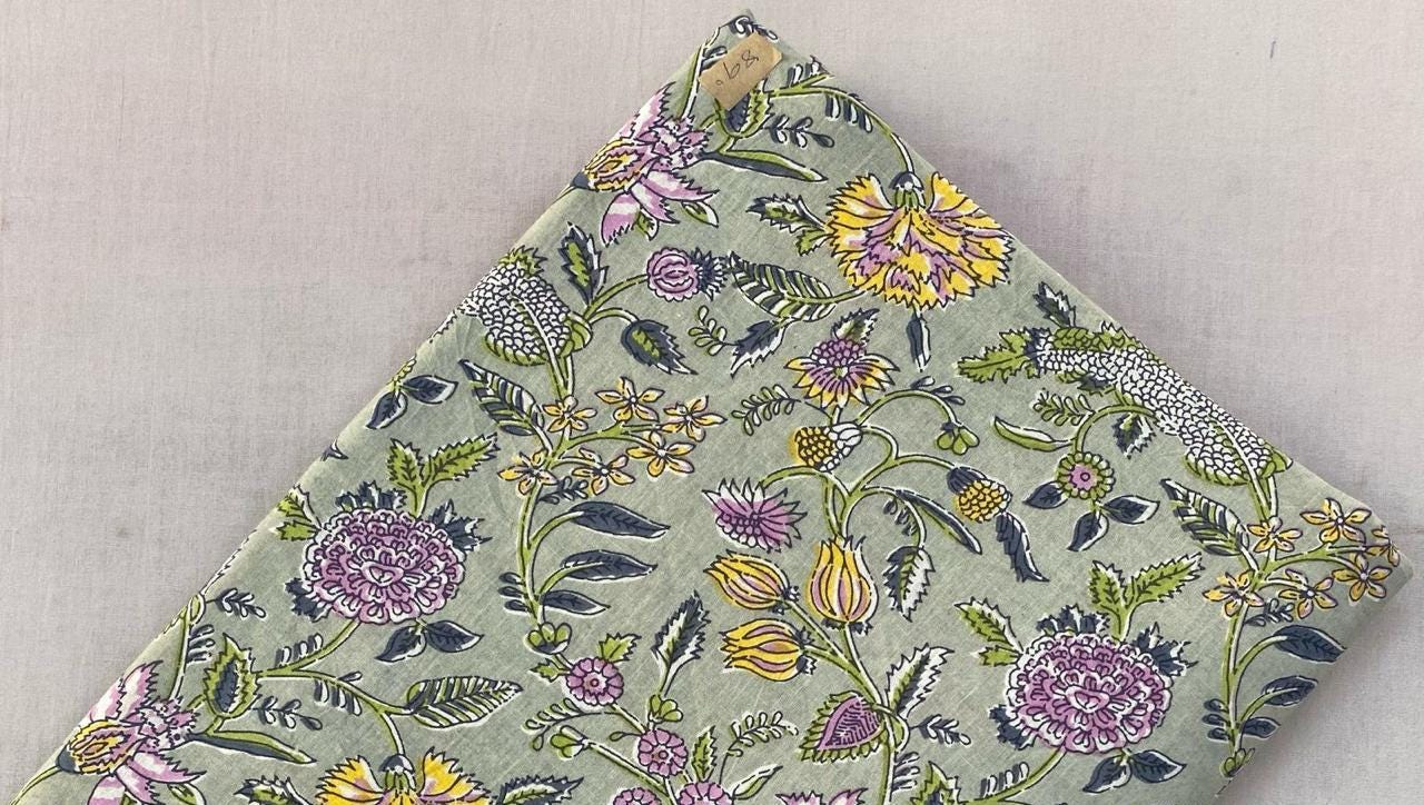 Floral Cotton Fabric, Sage Green Botanical Print, Vintage Style Flower Fabric, Soft Quilting Cotton, Cottagecore Fabric by the Yard, Napkins