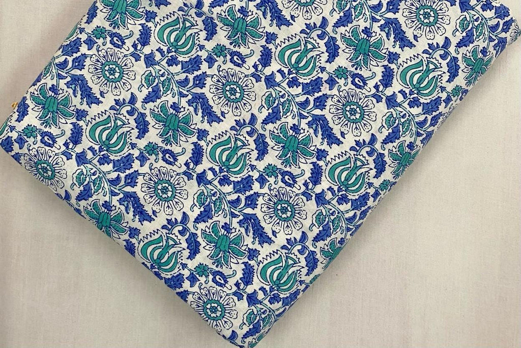 Indian Hand Block Print Fabric, Floral 100% Cotton Quilting Fabric By The Yard, Dressmaking Fabric, Loose Running Fabric, Christmas Fabric