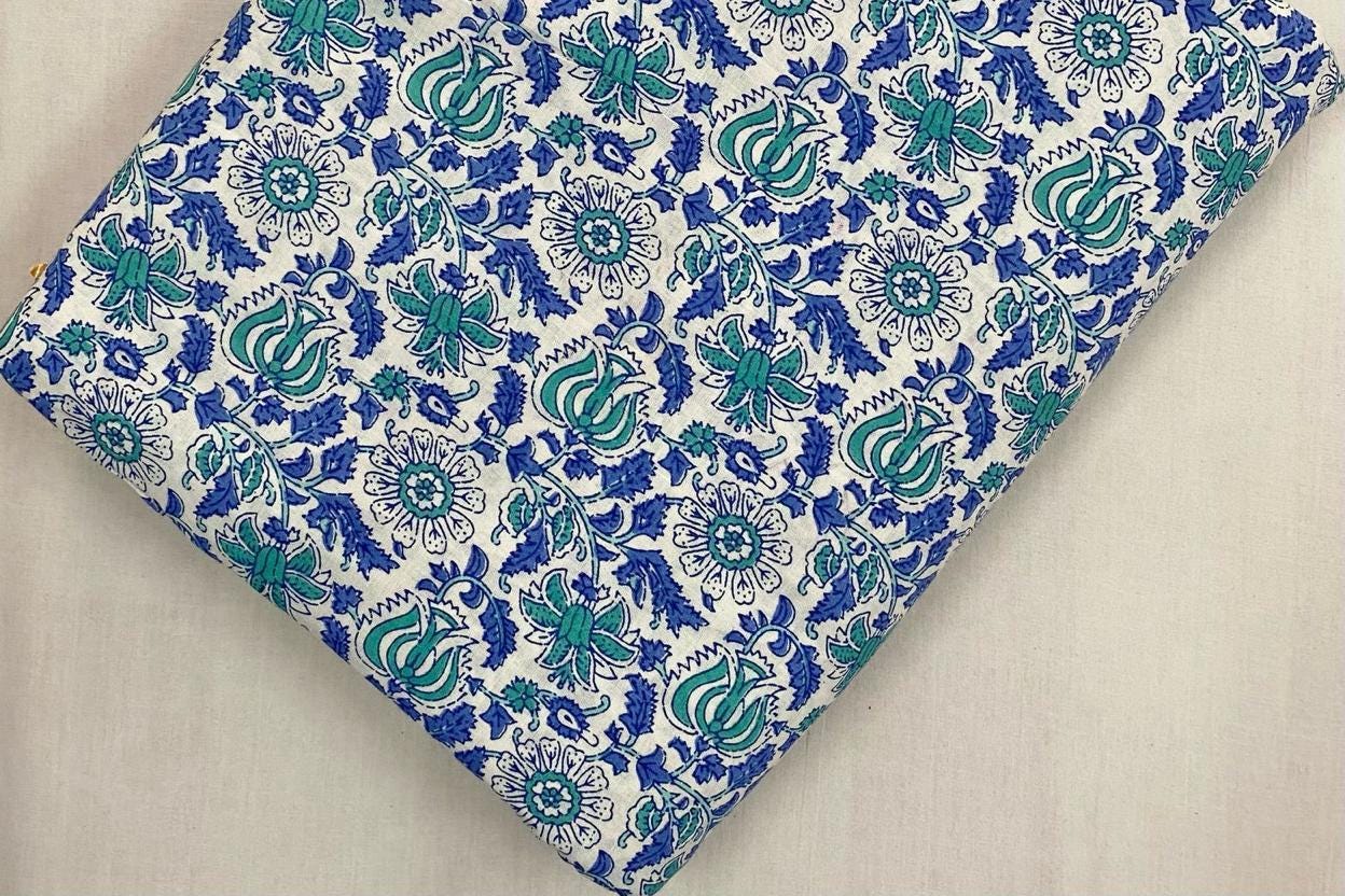 Indian Hand Block Print Fabric, Floral 100% Cotton Quilting Fabric By The Yard, Dressmaking Fabric, Loose Running Fabric, Christmas Fabric