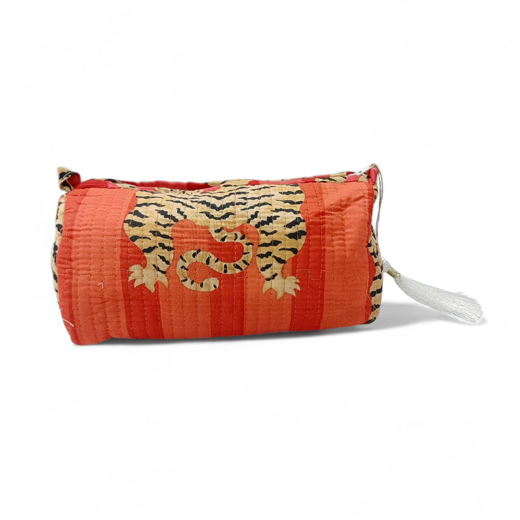 Set of 3 Quilted Toiletry Bags | Big, Medium, Small, Toiletry Bag | Women Wash Bag | Tiger Print Travel Pouch | Hand Block Print Pouch, Gift