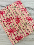 Red Floral Cotton Fabric, Pink Stripe Background, Indian Block Print Style, Dressmaking, Quilting & Home Decor Fabric by the Yard, Napkins