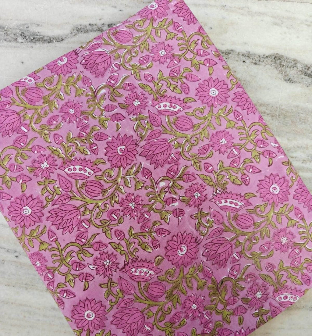 New Arrival Rose Pink Floral Cotton Fabric by the Yard, Indian Hand Block Print Fabric, Vine Flower Quilting Sewing Fabric, Napkins