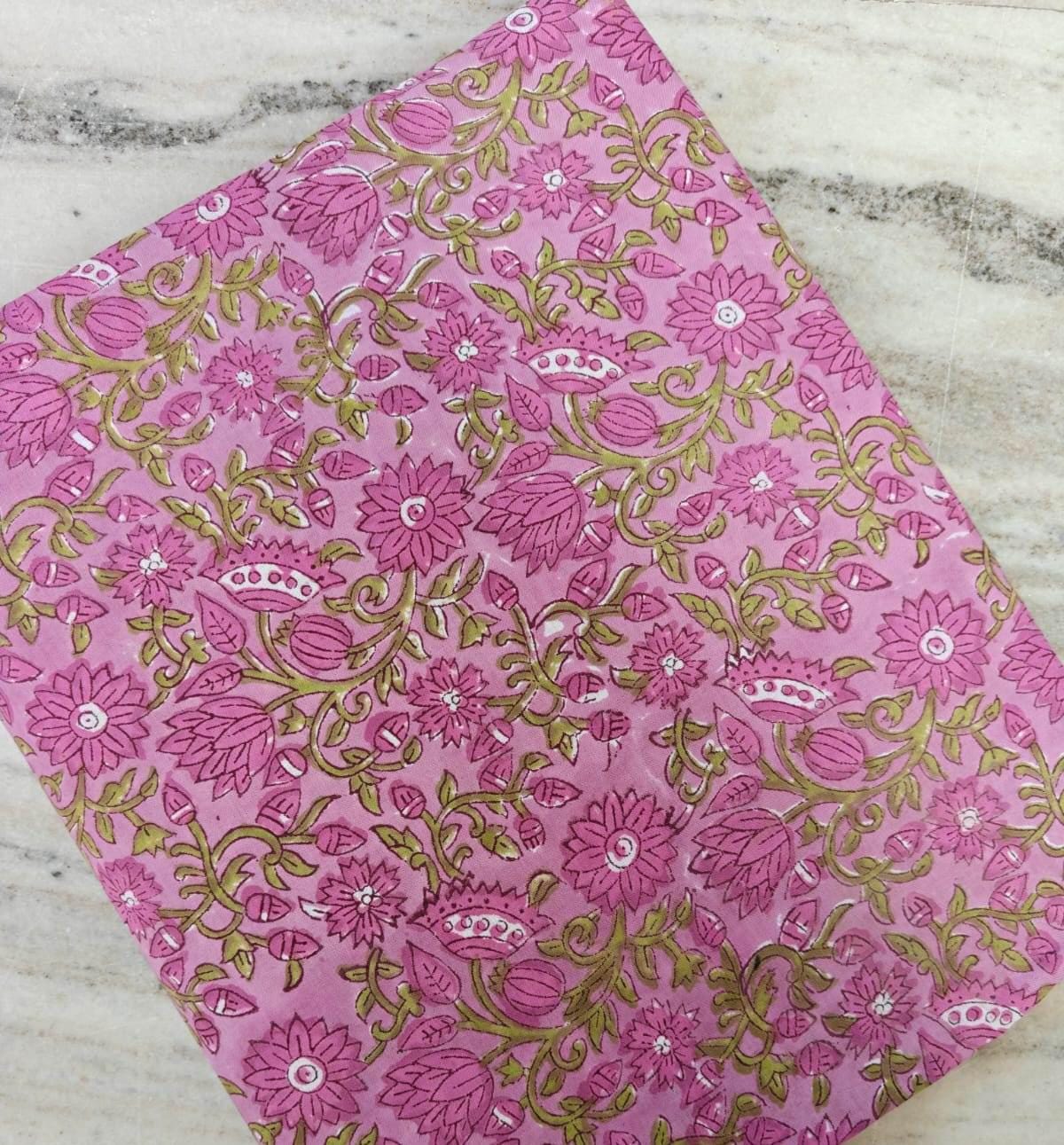 New Arrival Rose Pink Floral Cotton Fabric by the Yard, Indian Hand Block Print Fabric, Vine Flower Quilting Sewing Fabric, Napkins