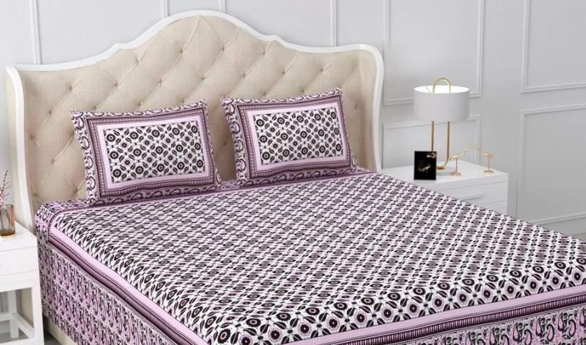 Pink Black Hand Block Print Cotton Bedsheet with Pillow Covers, Queen Size Bedding Set, Floral Indian Bedspread, Soft Breathable Sheet
