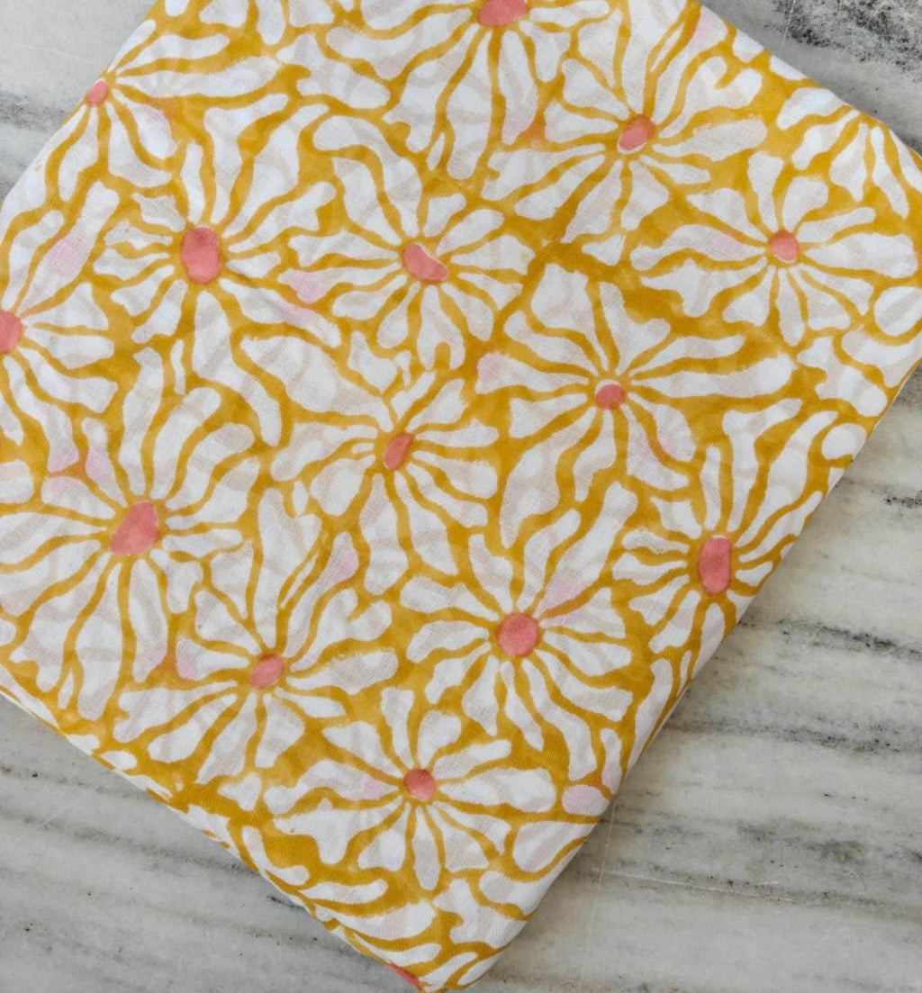Yellow Daisy Floral Cotton Fabric, Soft Cotton Floral 100% Cotton Fabric By The Yard, Quilting, Sewing, Dressmaking, Textile Fabric