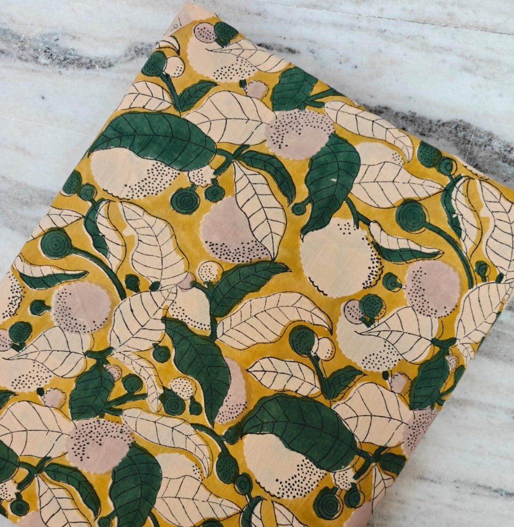 Lemon Botanical Fabric, Mustard Yellow Citrus Print with Green Leaves, Modern Floral Cotton Fabric, Fruit Pattern Sewing Fabric, Gifts