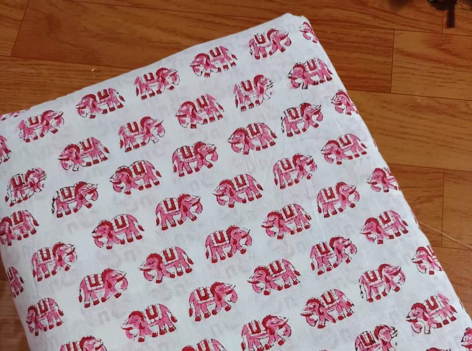 Elephant Hand Block Print Cotton Fabric, Multi Color Block Print Fabric, Floral 100% Cotton Quilting Fabric By The Yard, Dressmaking Fabric