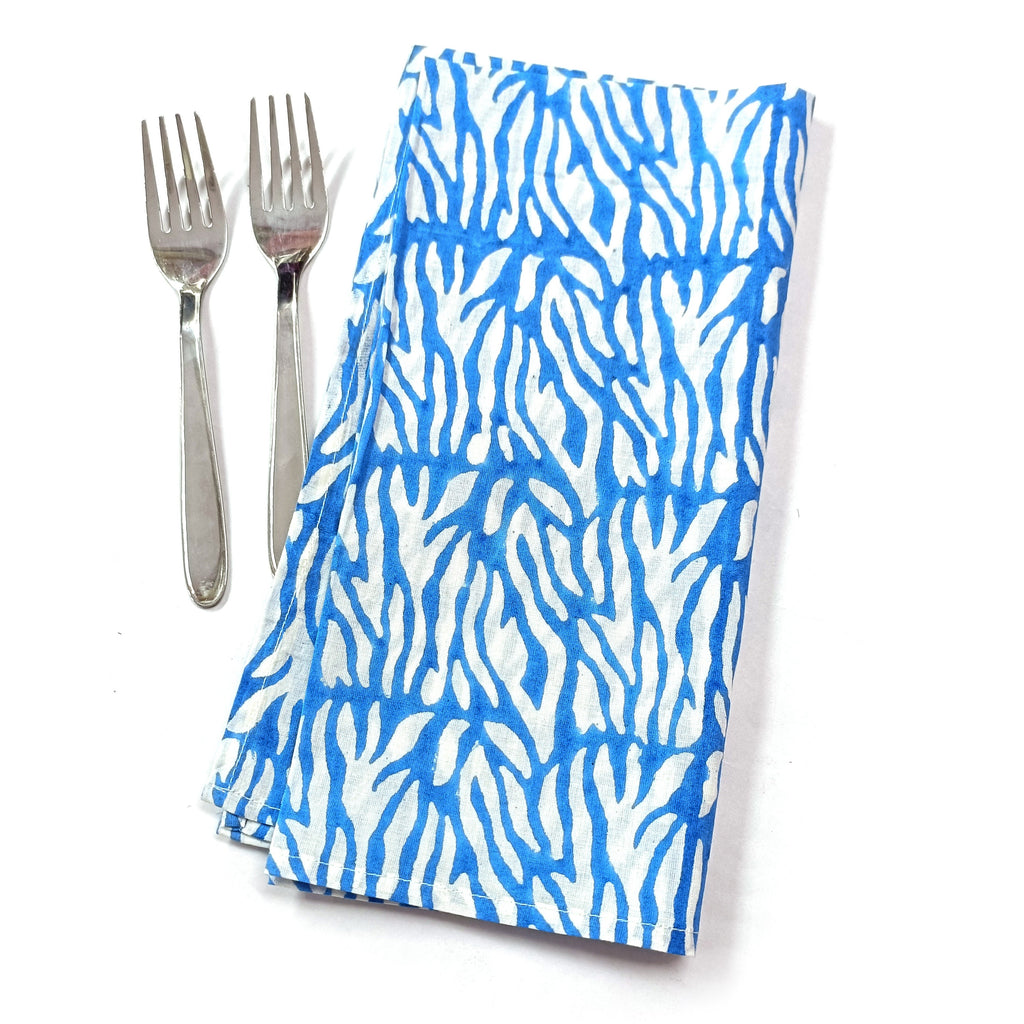 Blue Abstract Print Cotton Napkin Set, Hand Block Printed Cloth Napkins, Reusable Eco Friendly Dinner Napkins, Modern Table Linen, Sustainable Kitchen Decor Set of 4