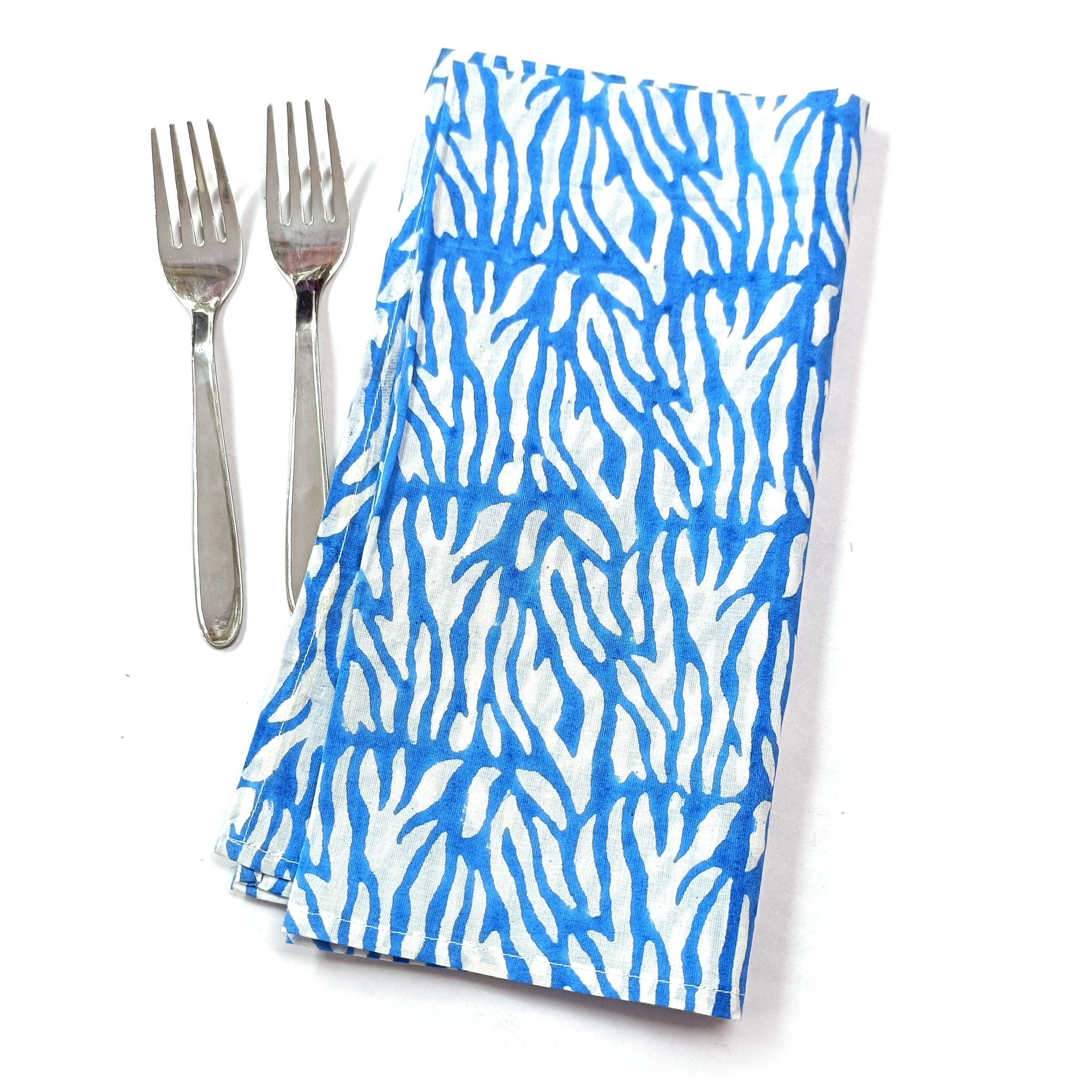 Blue Abstract Print Cotton Napkin Set, Hand Block Printed Cloth Napkins, Reusable Eco Friendly Dinner Napkins, Modern Table Linen, Sustainable Kitchen Decor Set of 4