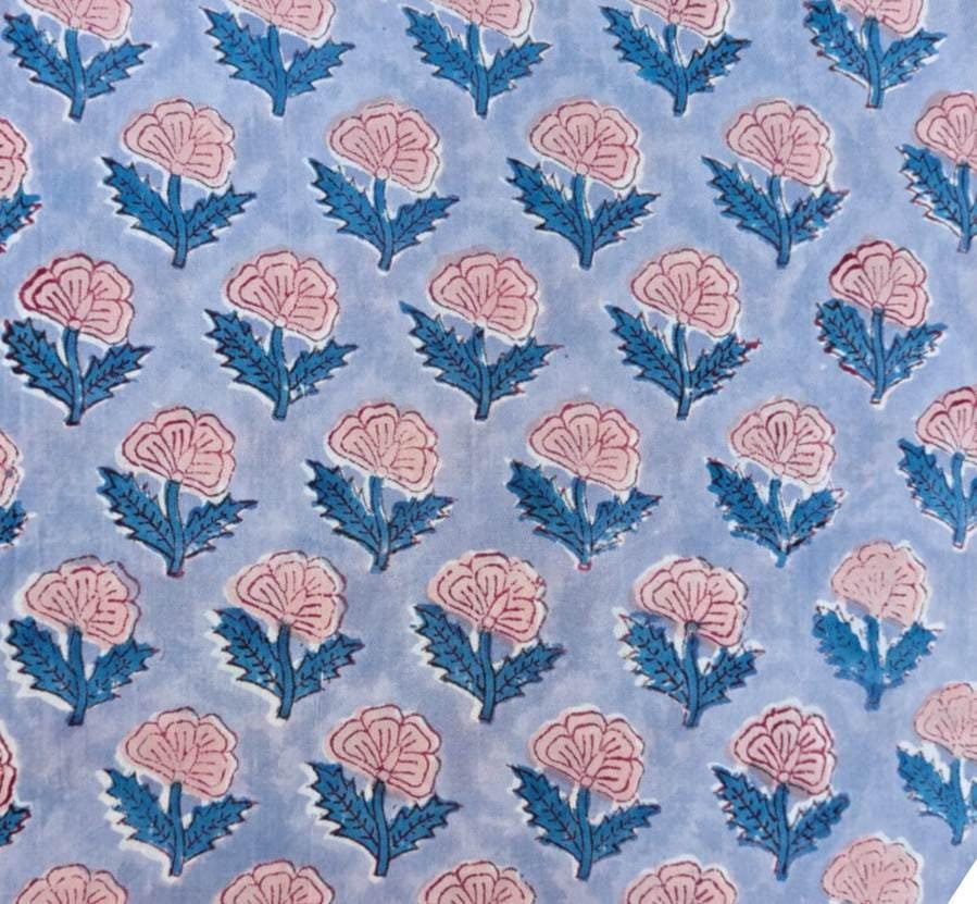 Blue Floral Cotton Fabric, Hand Block Print Fabric, Small Floral Print Fabric, Quilting Fabric, Dressmaking Fabric, Craft Sewing Fabric