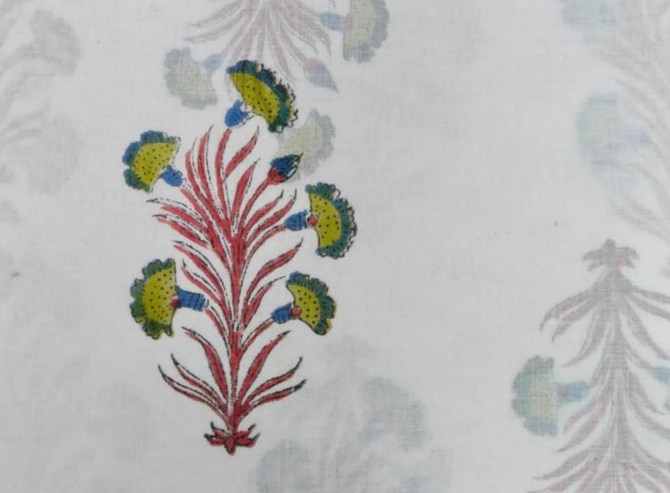 Hand Block Print Cotton Fabric, White Floral Indian Fabric, Soft Lightweight Cotton, Boho Dressmaking Fabric, Quilting Craft Textile Napkins