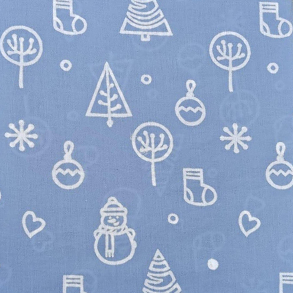 Christmas Cotton Cushion Cover, Blue Holiday Pillow Cover with Snowman & Tree Print,  16x16 Xmas Throw Pillow, Cozy Christmas Home Accent