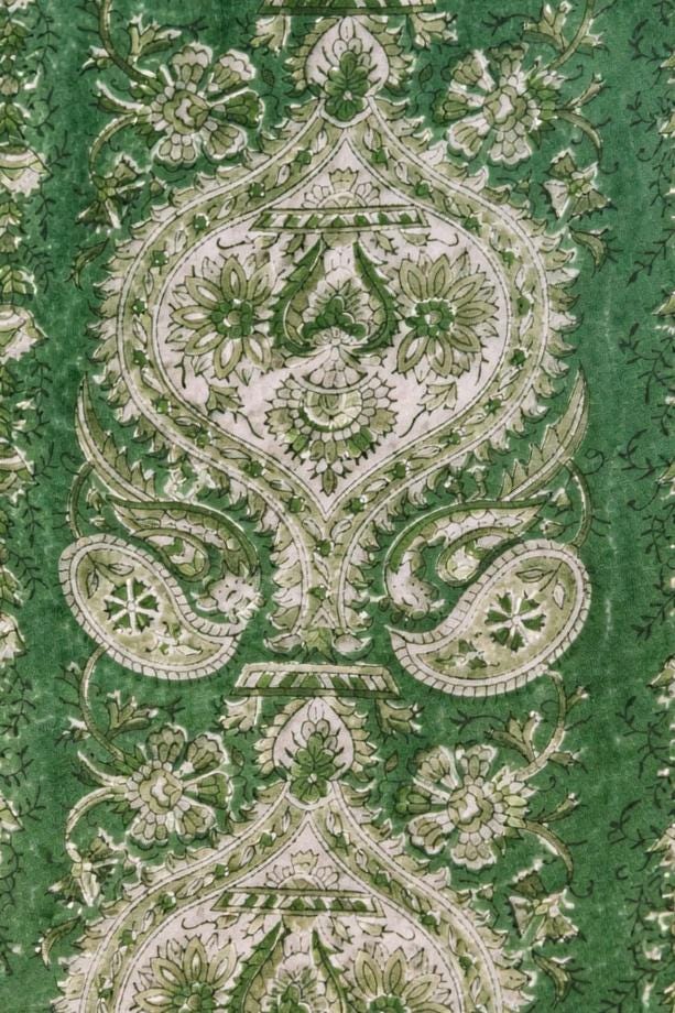 Green Paisley Floral Cotton Fabric by the Yard, Indian Block Print Cotton Cloth, Soft Cotton Fabric for Sewing, Quilting, Dressmaking