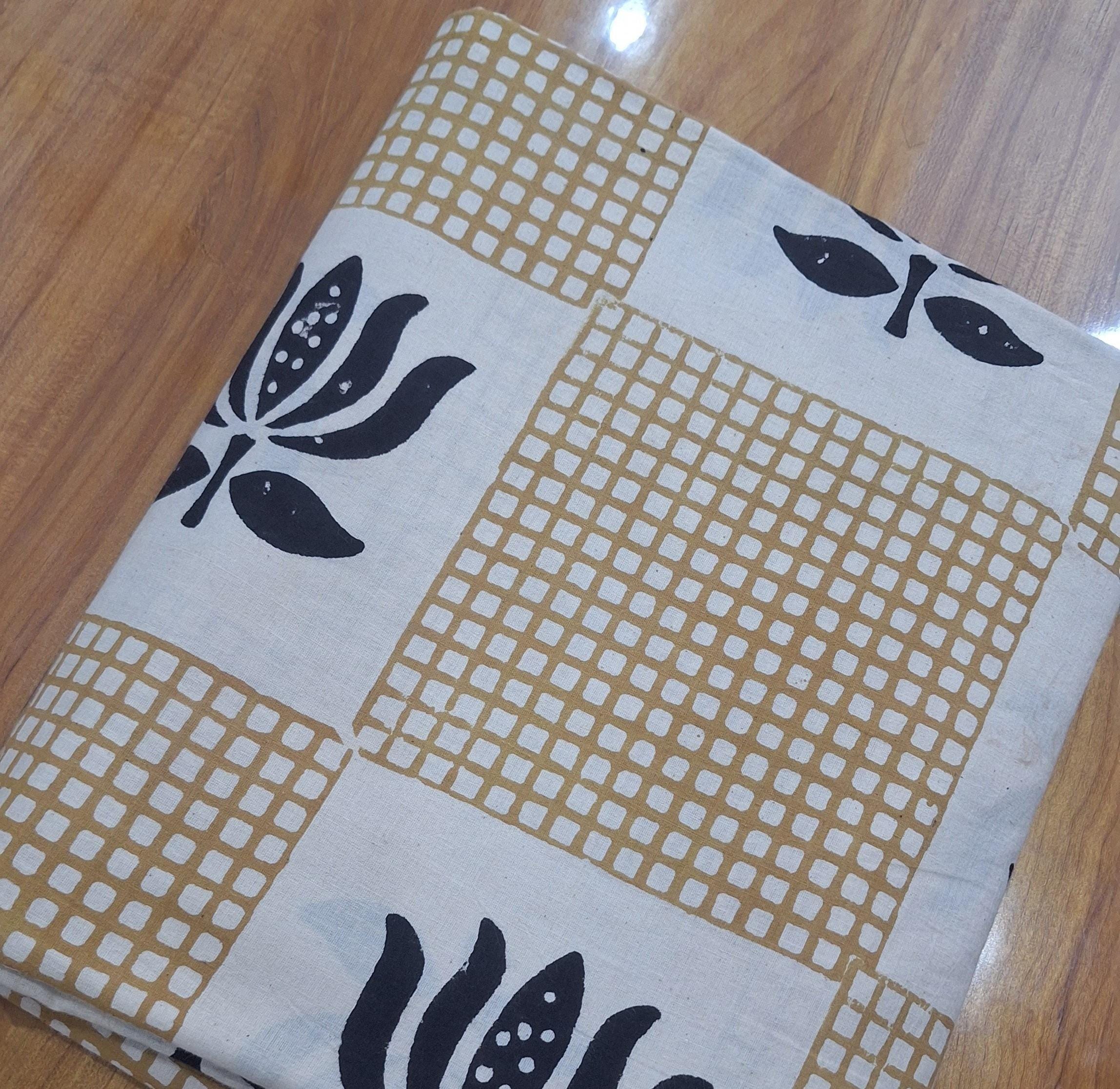 Geometric Floral Cotton Fabric, Modern Block Print Cotton Fabric, Beige Black Botanical Fabric for Quilting Minimalist Cotton Fabric by Yard
